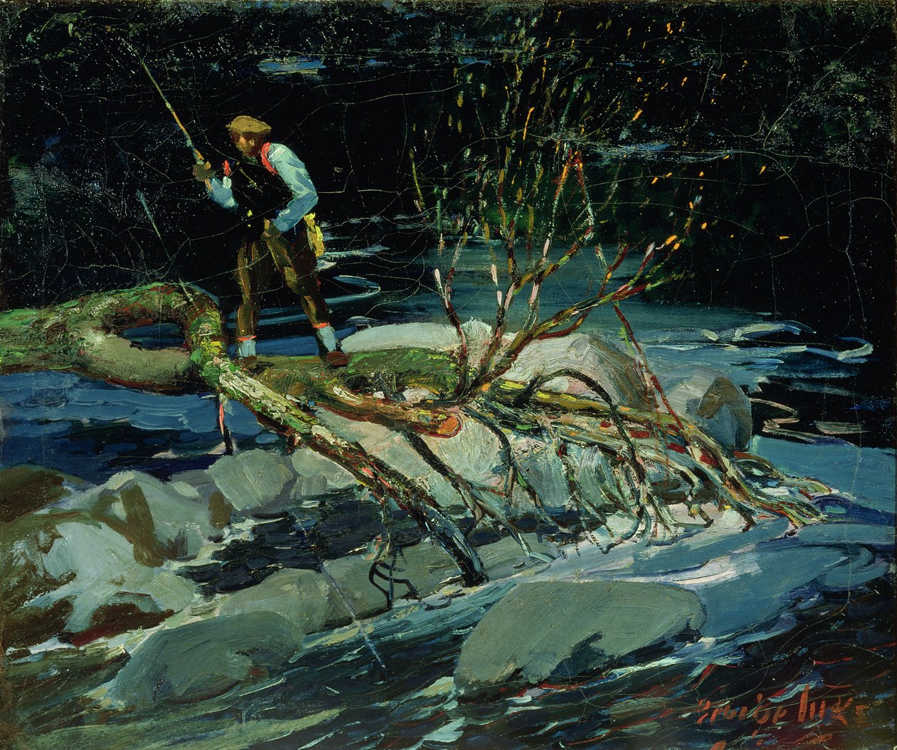 Pisztránghalászat (olaj, vászon) alkotó: George Benjamin Luks