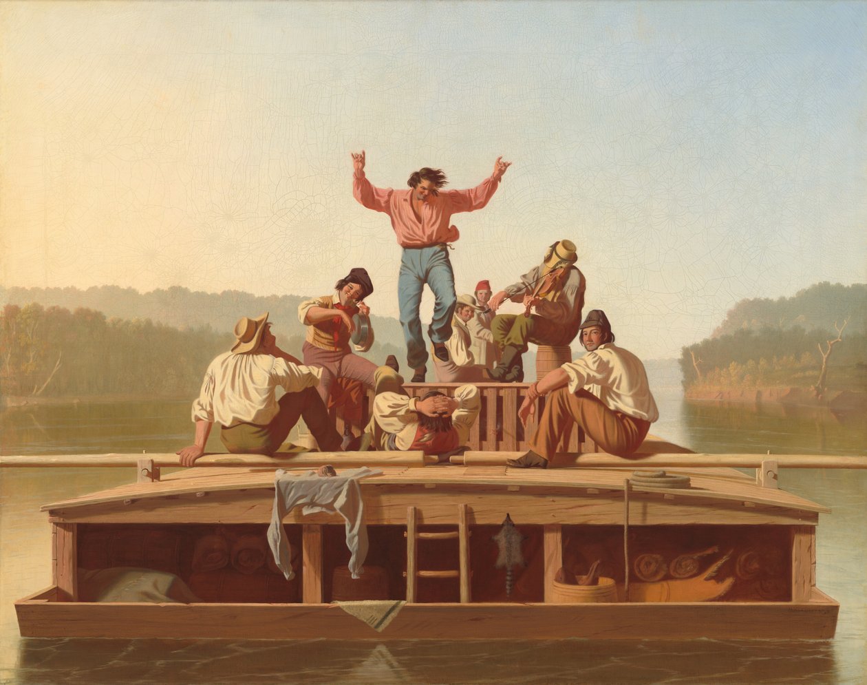 The Jolly Flatboatmen, 1846. alkotó: George Caleb Bingham