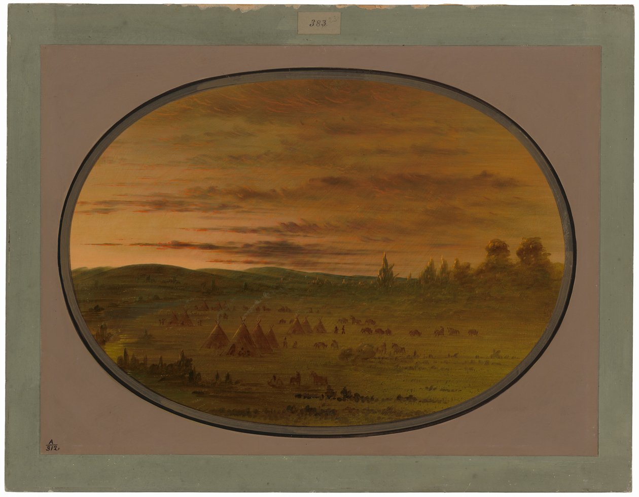 Indiai tábor a naplementében alkotó: George Catlin