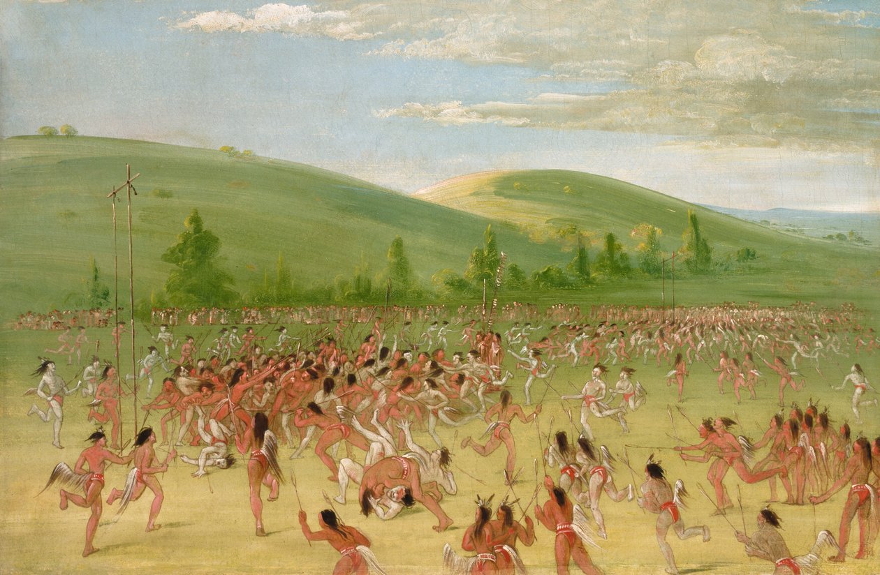 A Choctaw labdajátéka – labda fel, 1834-1835. alkotó: George Catlin