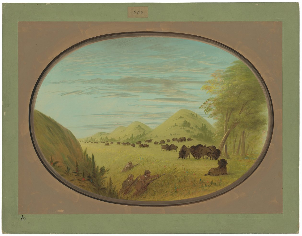 Catlin és két társa bivalyt lőnek alkotó: George Catlin