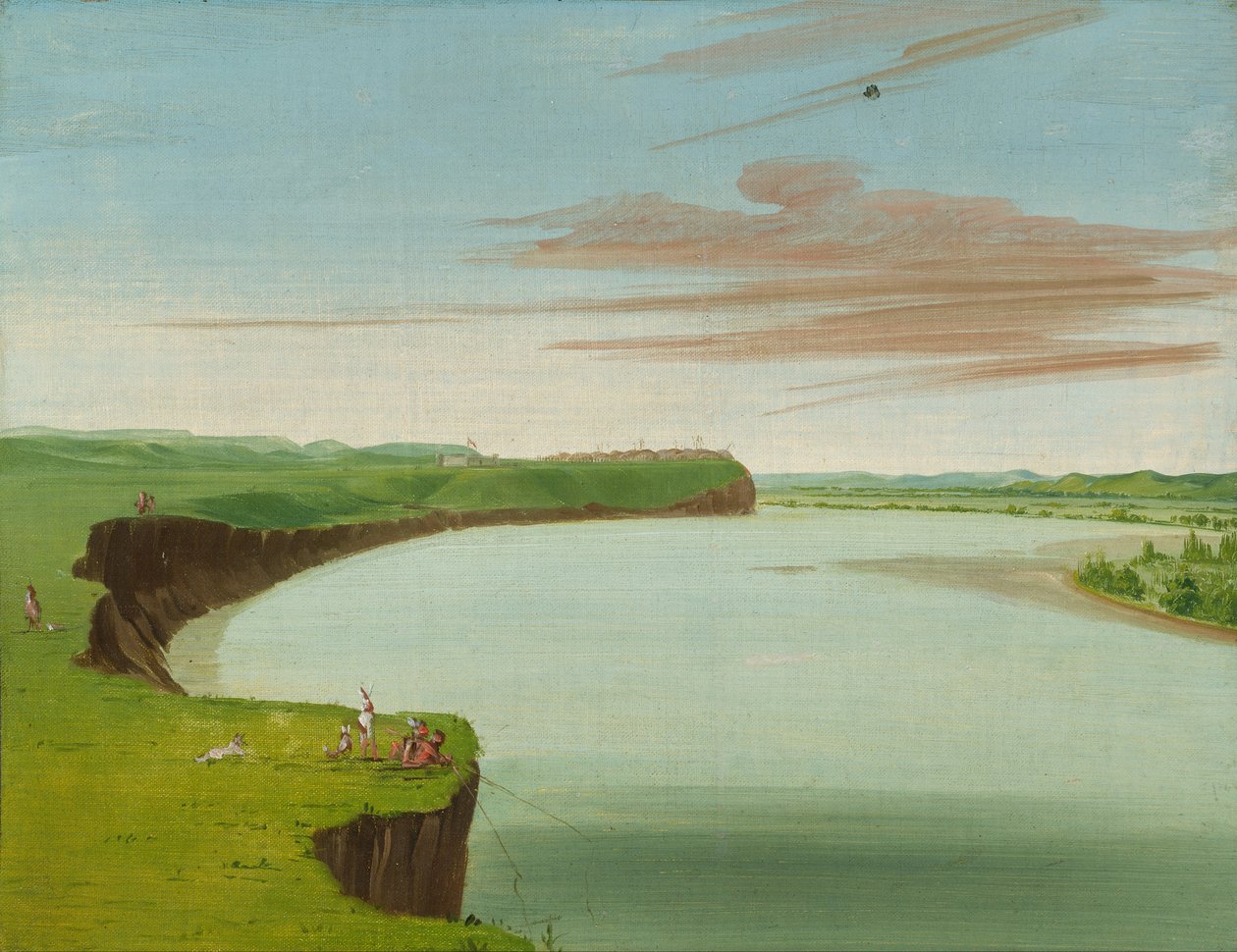 Mandan falu távoli látképe alkotó: George Catlin