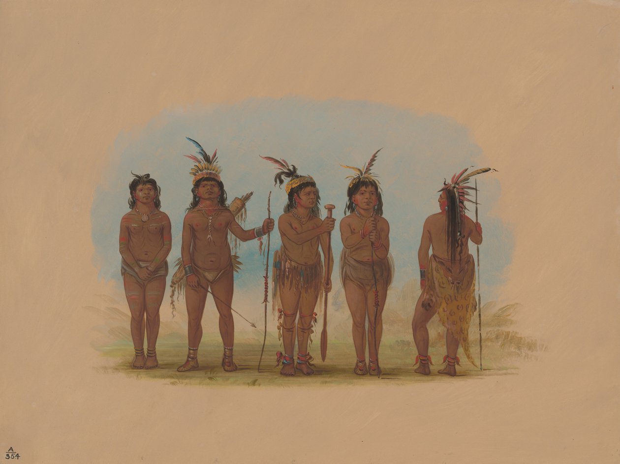 Öt karibi indián, 18541869. alkotó: George Catlin