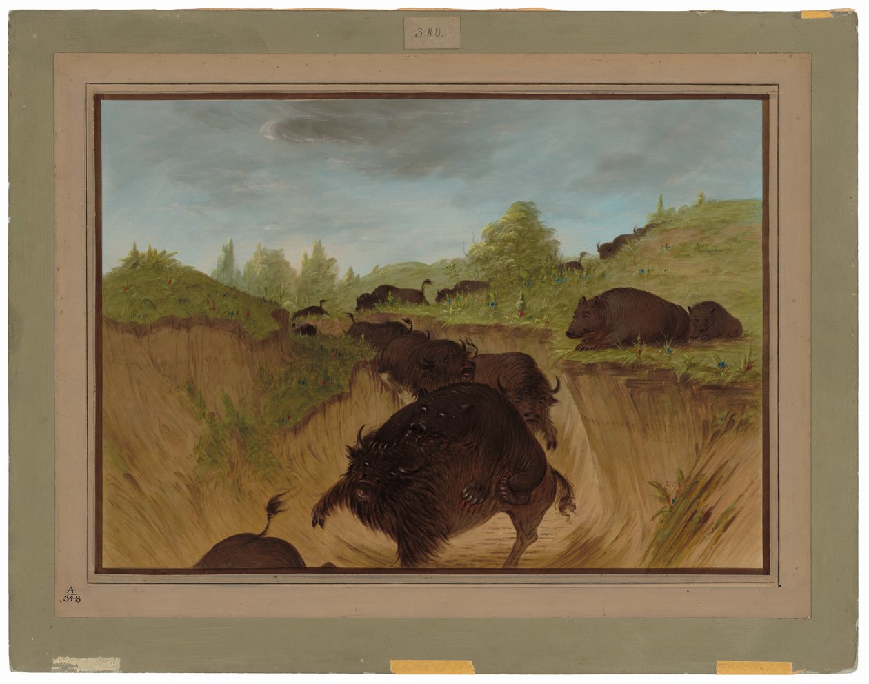 Grizzly Bears támadja a bivalyt alkotó: George Catlin