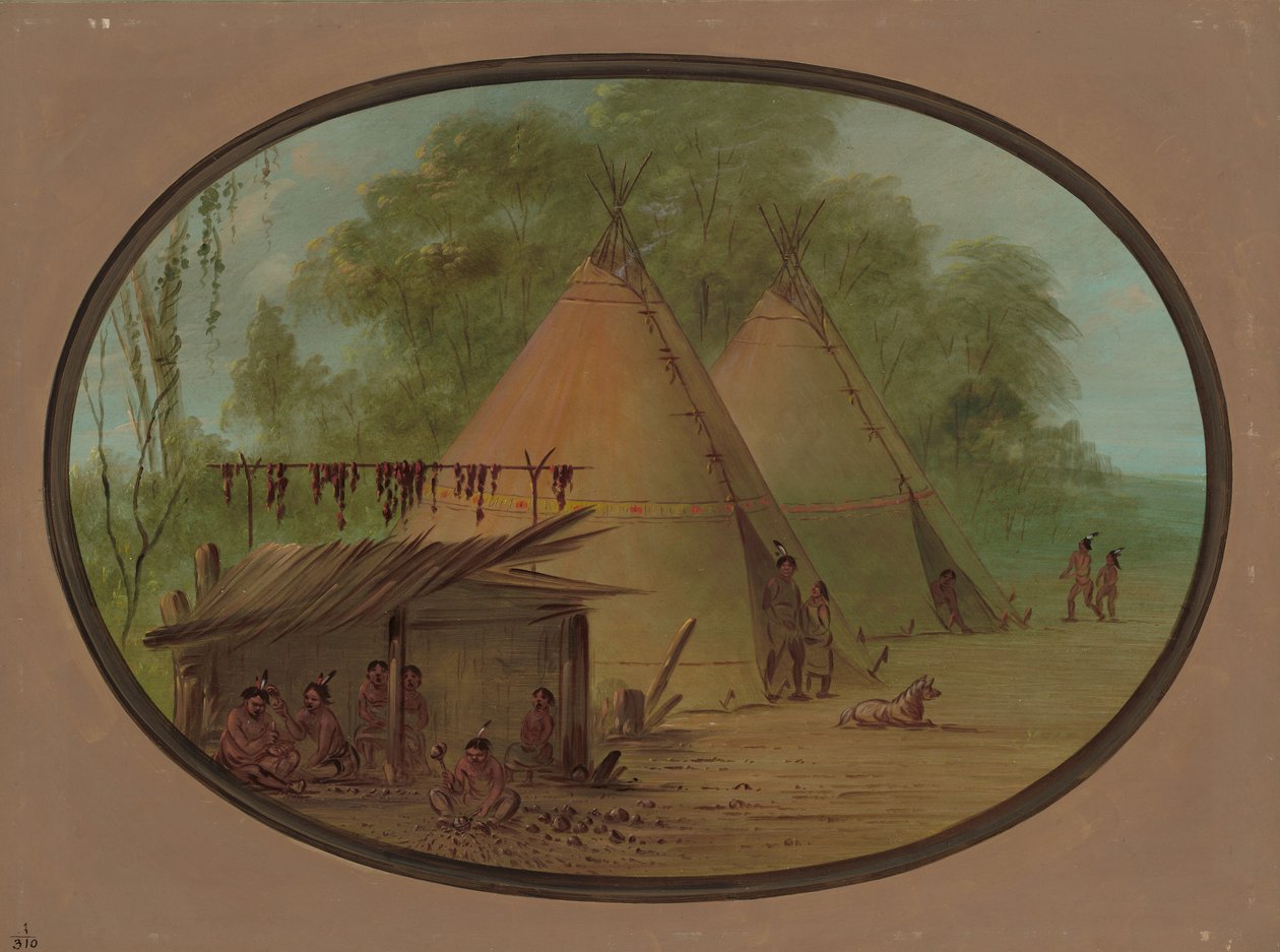 Flint nyílhegyek készítése – apacsok, 18551869. alkotó: George Catlin