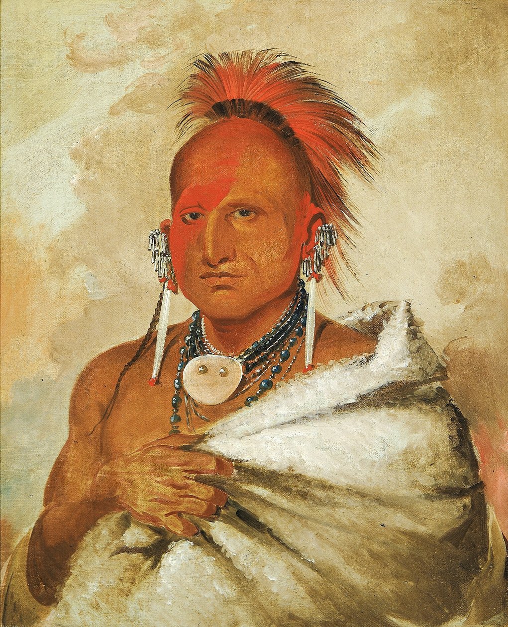 O-rón-gás-see, Medvefogó, híres harcos. alkotó: George Catlin