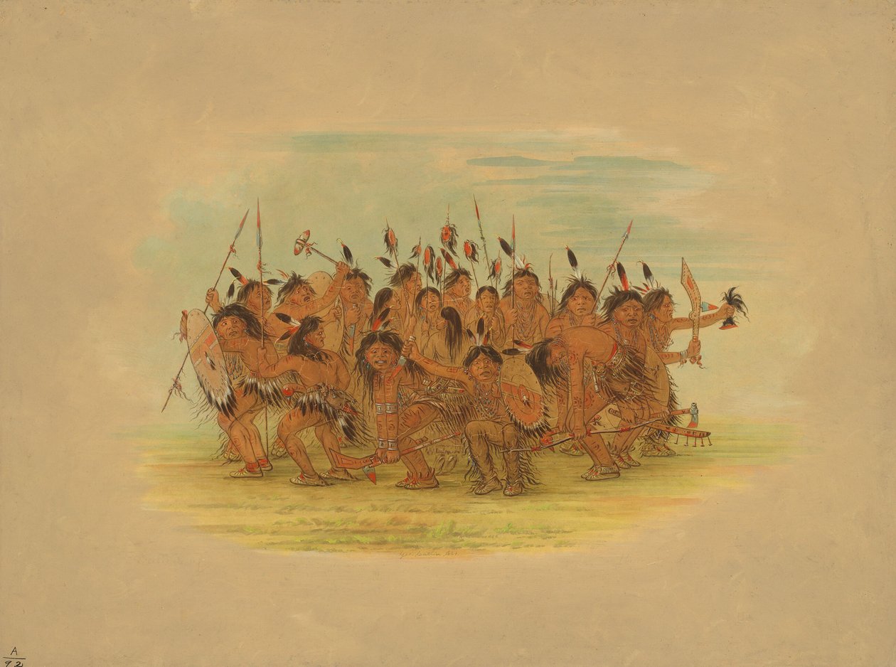 Fejbőrtánc – sziú, 1861. alkotó: George Catlin