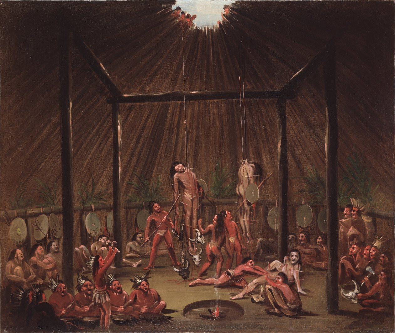 A vágási jelenet, Mandan O-kee-pa szertartás alkotó: George Catlin