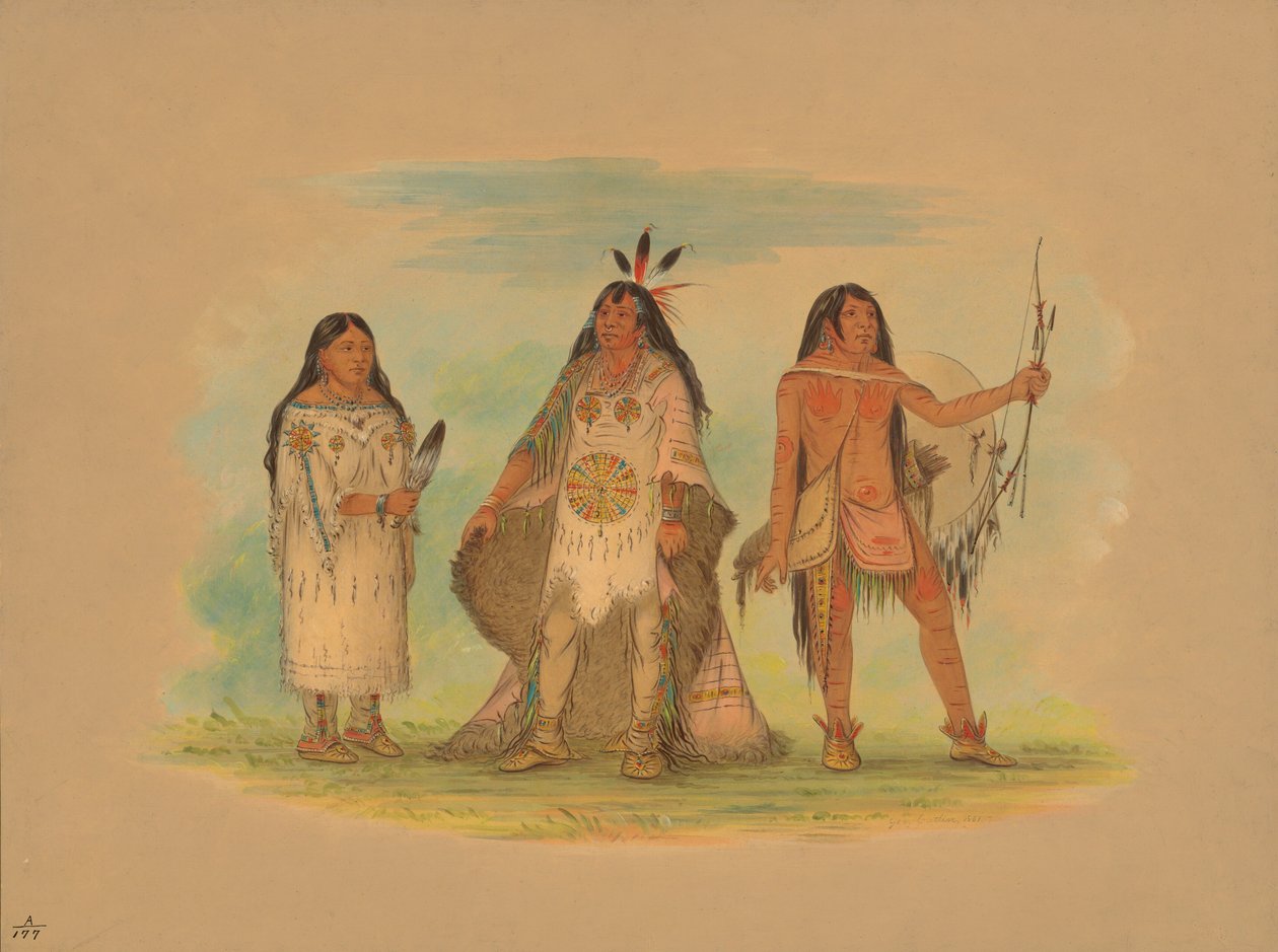 Három minatári indián, 1861. alkotó: George Catlin