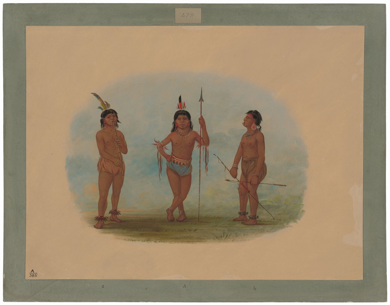 Három fiatal Tobos férfi alkotó: George Catlin