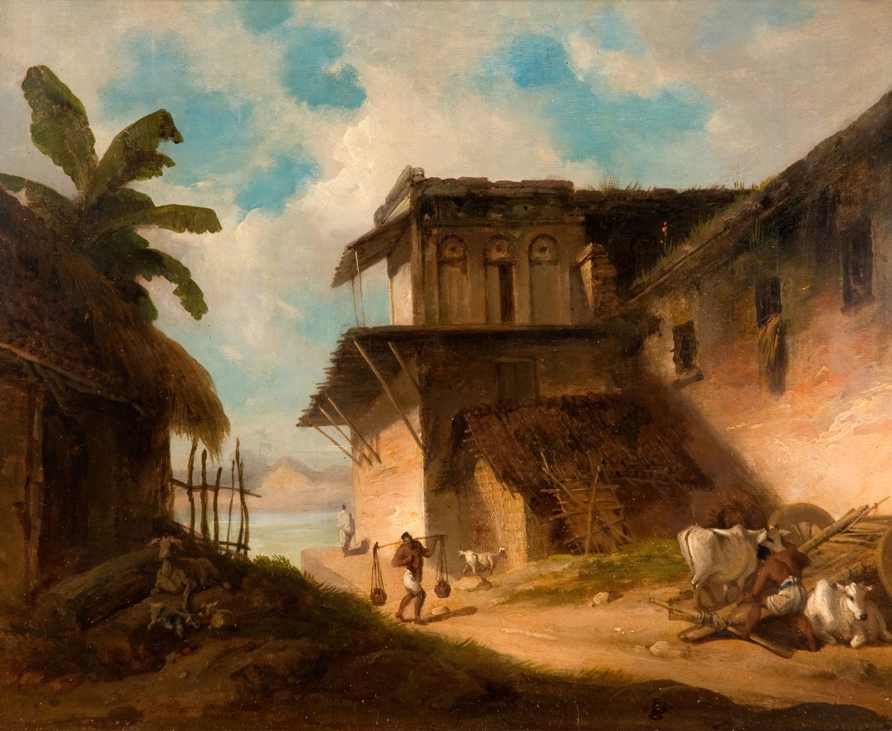 Bengáli falusi jelenet, 1821. alkotó: George Chinnery