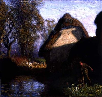 A pajta hátsó részében alkotó: George Clausen