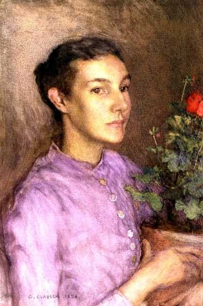Lány és virágcserép alkotó: George Clausen