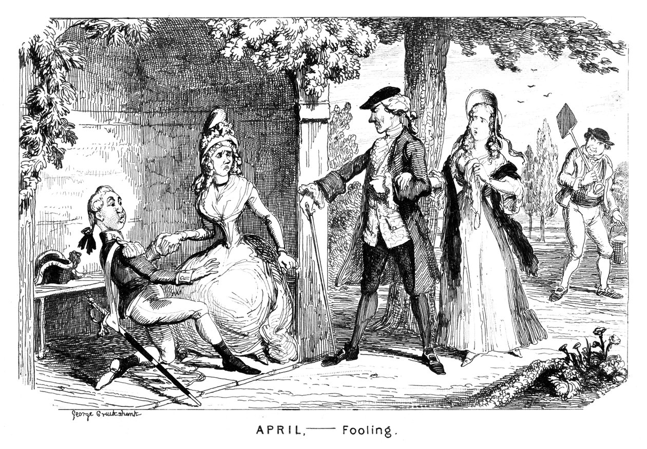 Április - Bolondozás, 1839. alkotó: George Cruikshank