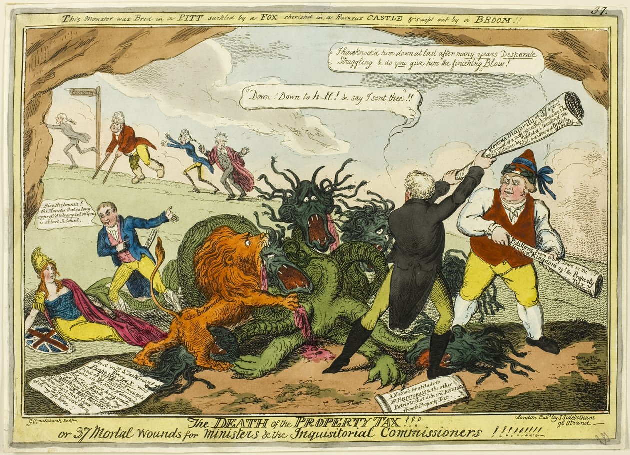 Az ingatlanadó halála!! alkotó: George Cruikshank