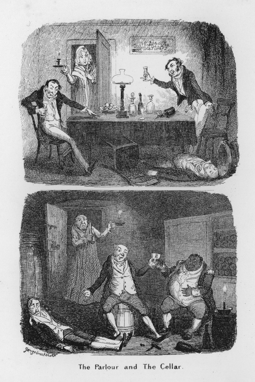 A szalon és a pince (metszet) alkotó: George Cruikshank