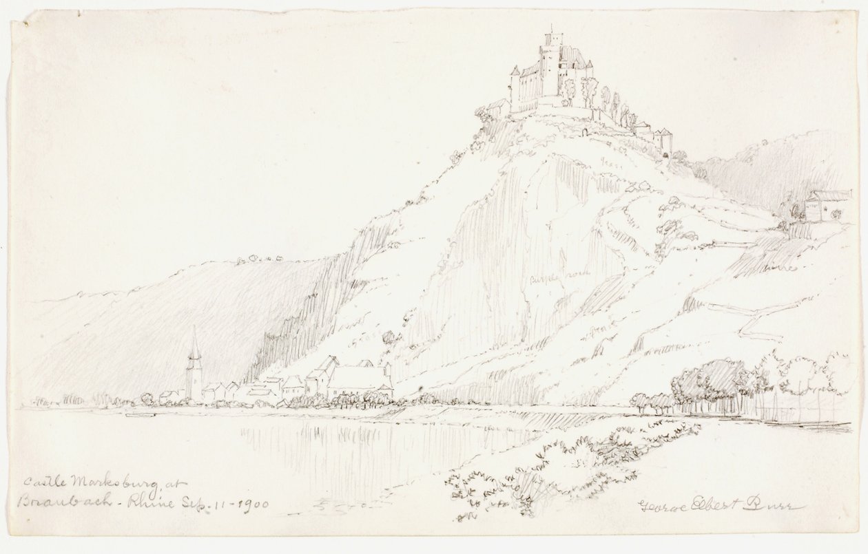Marksburg kastély Braubachnál, Rajna alkotó: George Elbert Burr
