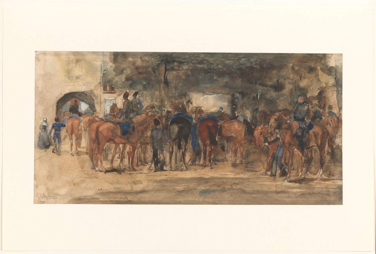 Lovasság egy téren pihen alkotó: George Hendrik Breitner