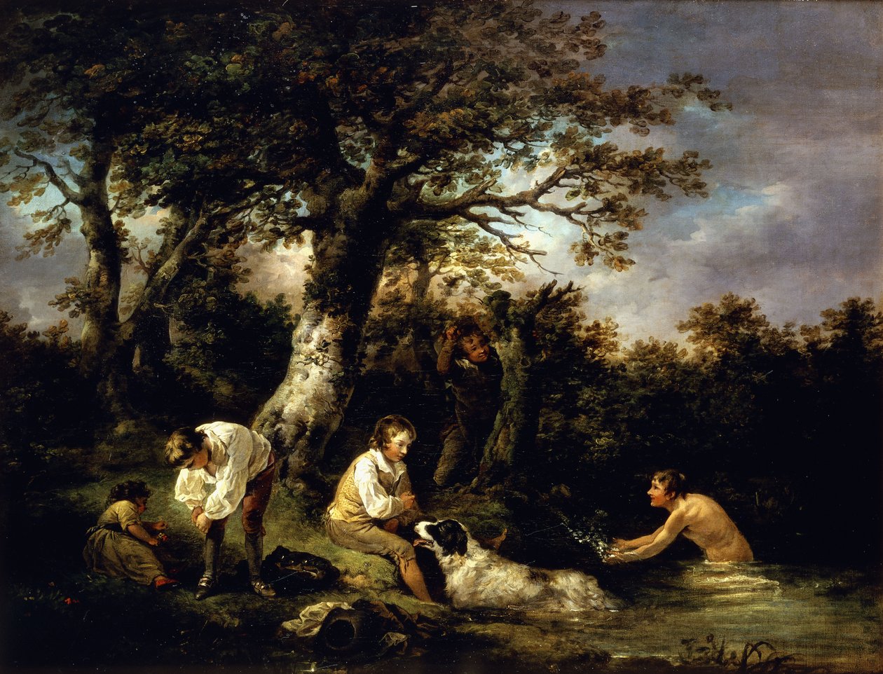 Fiúk fürdőzése, alkotó: George Morland