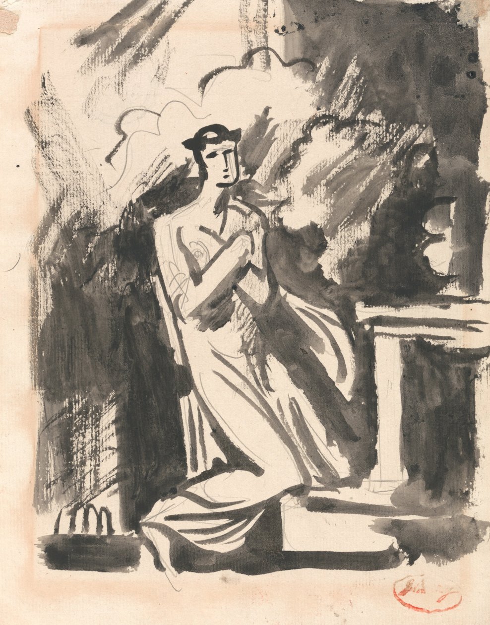 Iphigeneia térdelve egy oltár felett alkotó: George Romney