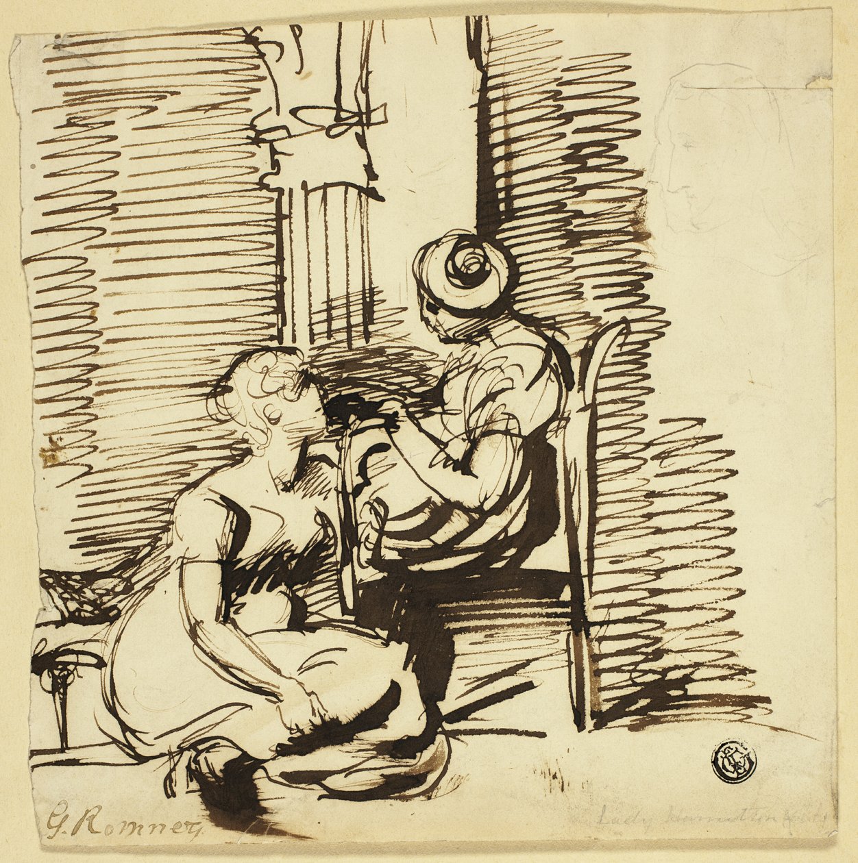 Két nő a belső térben alkotó: George Romney