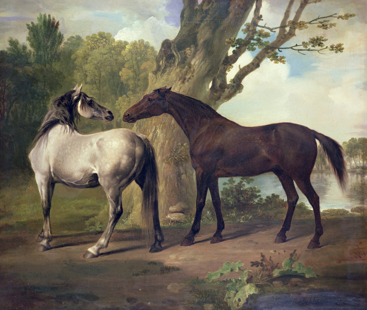 Két ló egy tájban alkotó: George Stubbs