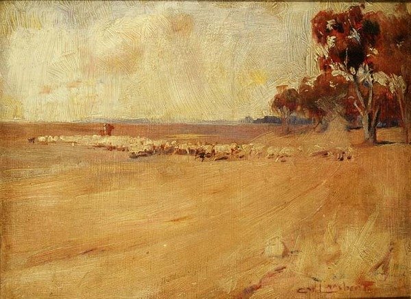 Tájkép, Rounding Stock, Ausztrália alkotó: George Washington Lambert