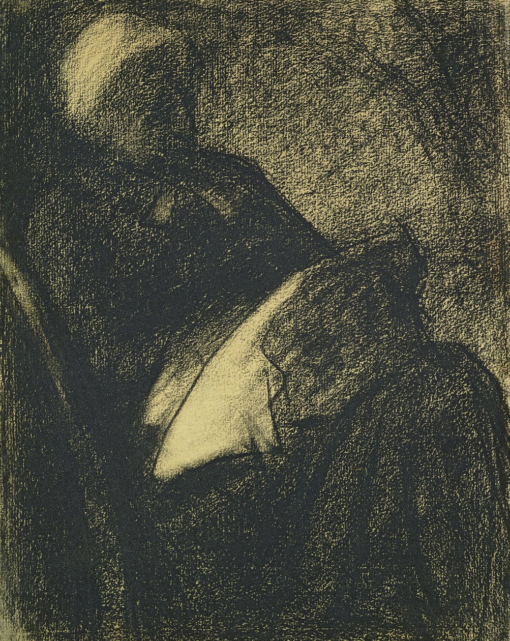 Hímző, 1882 (szén, papíron) alkotó: Georges Seurat