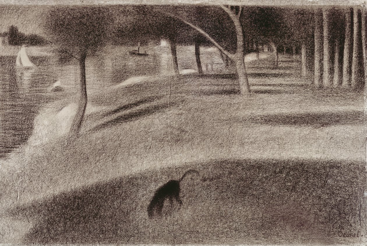 Tanulmány vasárnap délutánhoz La Grande Jatte szigetén, 1884 körül (conte zsírkréta papíron) alkotó: Georges Seurat