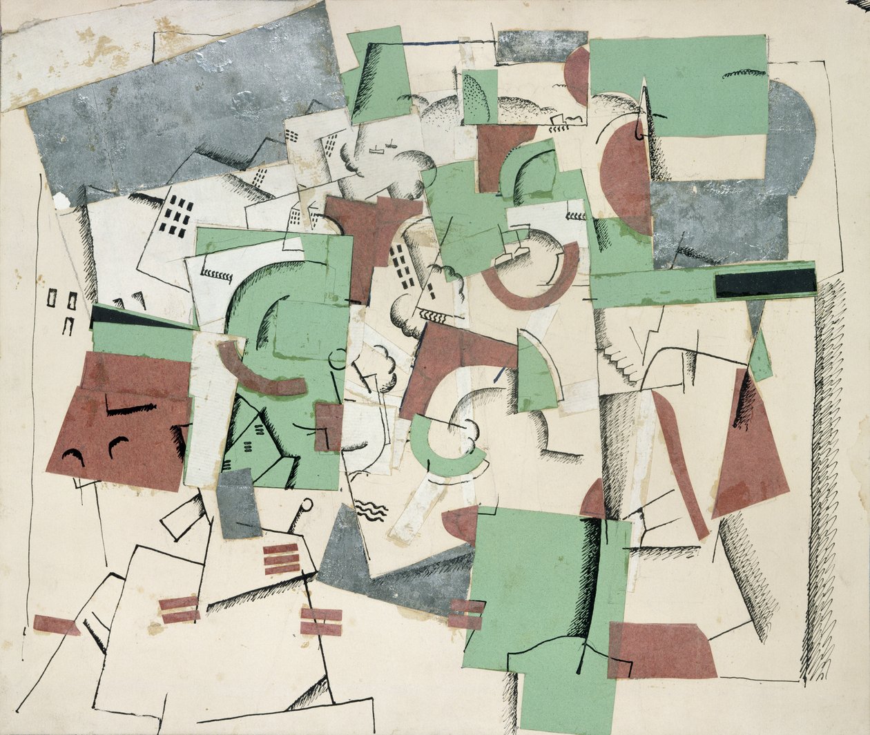 Kompozíció, 1920 körül (kollázs és wc papíron) alkotó: Georges Valmier