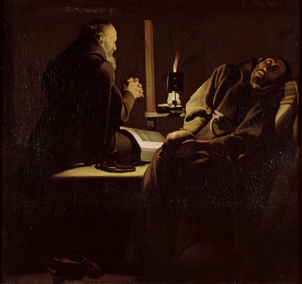 Szent Ferenc extázisa, Egy szerzetes imában haldokló szerzetessel, 1640-45 alkotó: Georges de La Tour