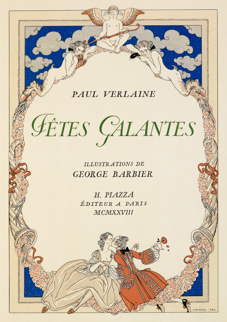 Egy férfi és egy nő csókolózik. alkotó: Georges Barbier