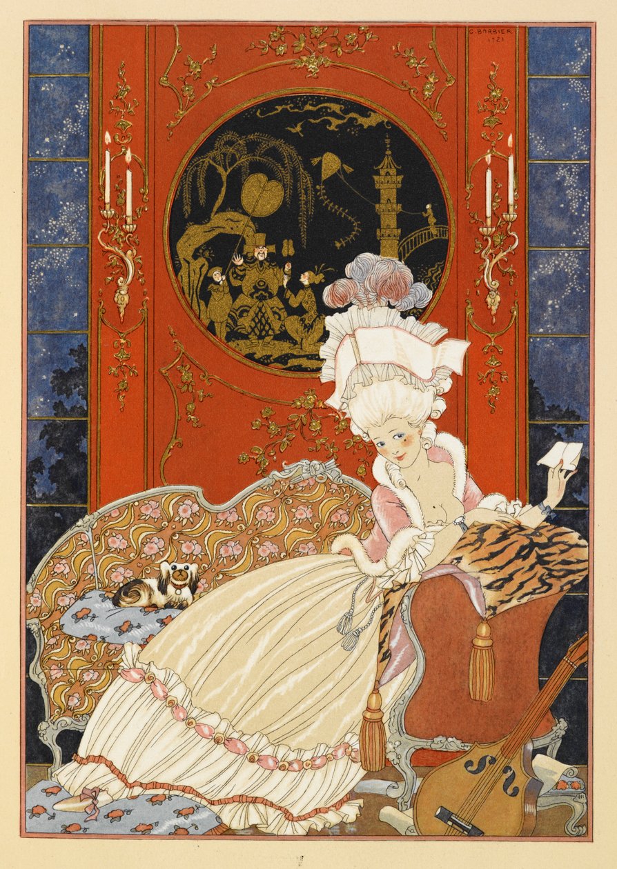 Lettre. Egy nő levelet olvas. alkotó: Georges Barbier