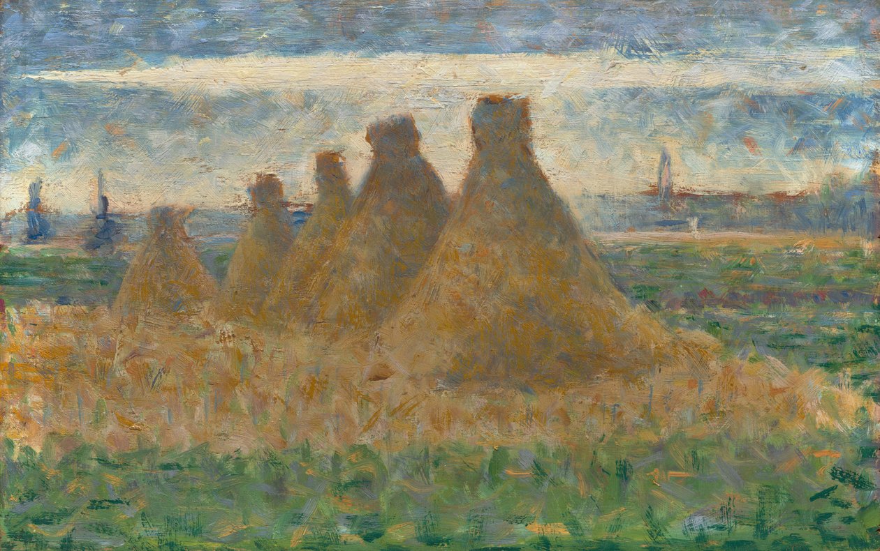 Szénakazalok, c. 1882. alkotó: Georges Pierre Seurat