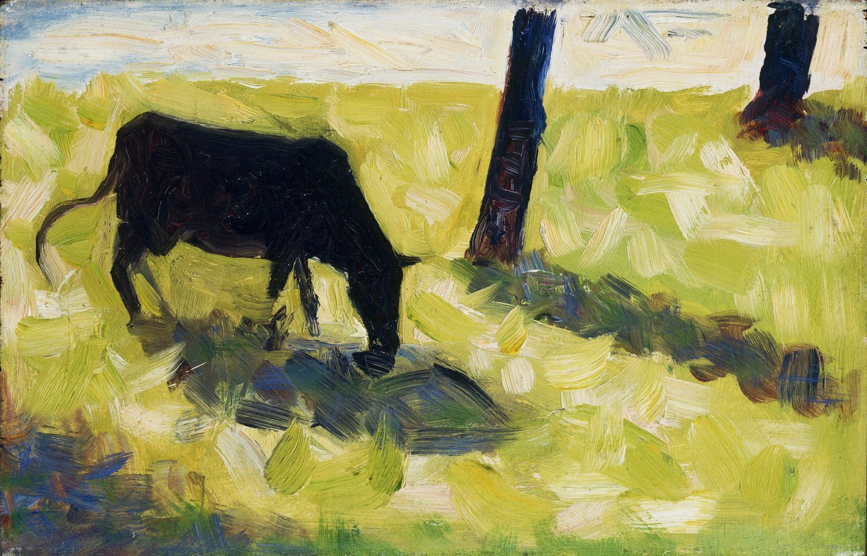 Fekete tehén a réten alkotó: Georges Seurat
