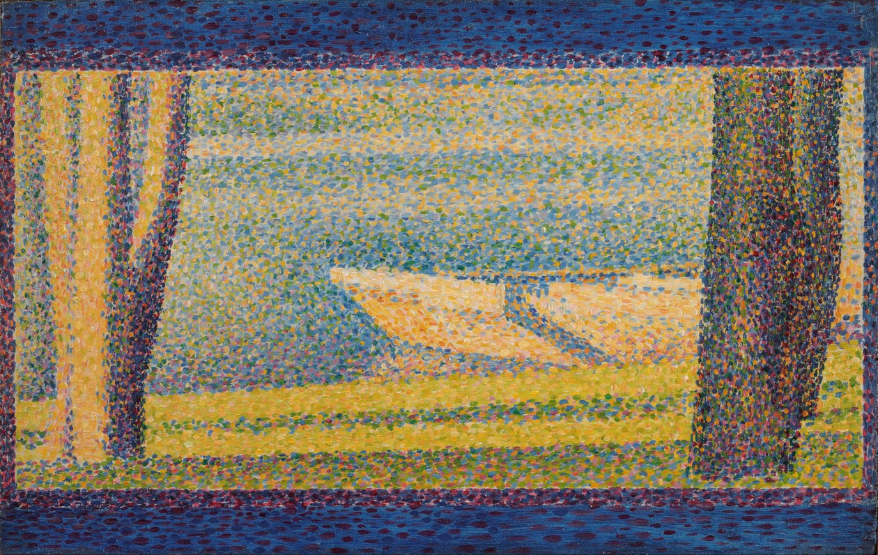 Horgonyzott hajók és fák alkotó: Georges Seurat