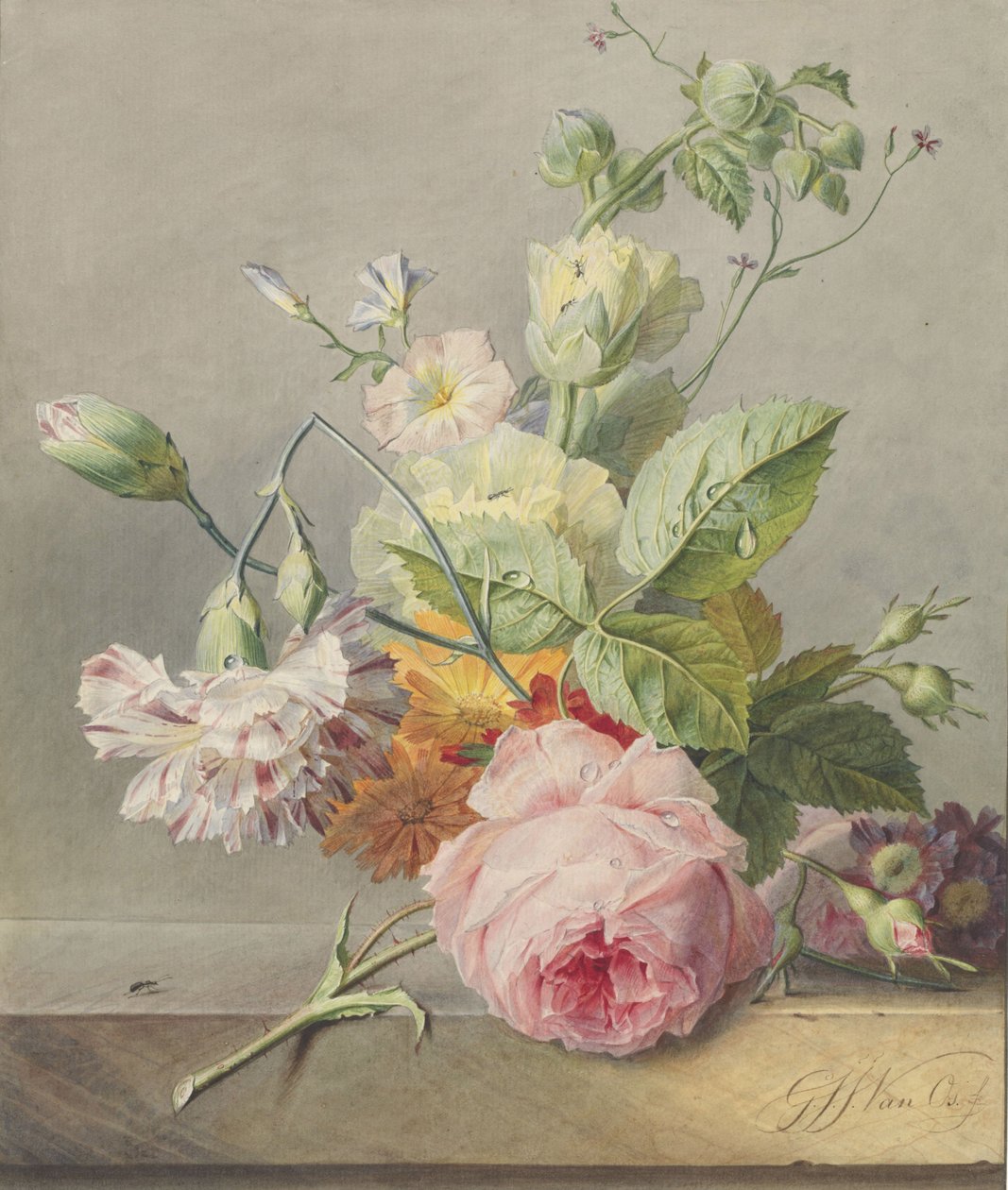 Virágcsendélet, 1800-25 körül (wc és ceruza papíron) alkotó: Georgius Jacobus Johannes van Os