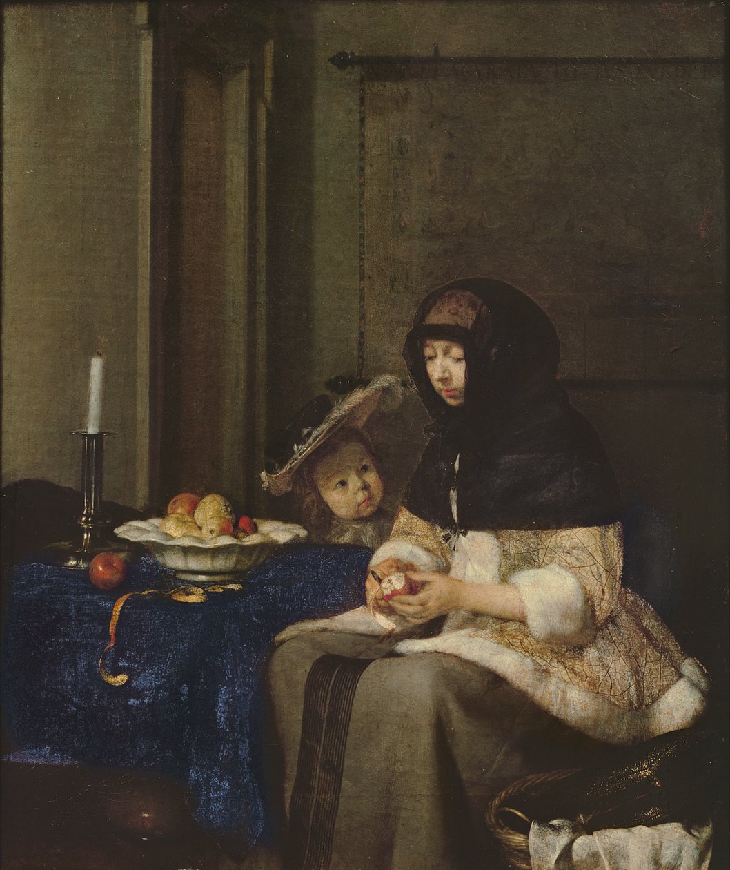 Almát hámozó nő, 1660 körül (vászon, fa) alkotó: Gerard ter Borch