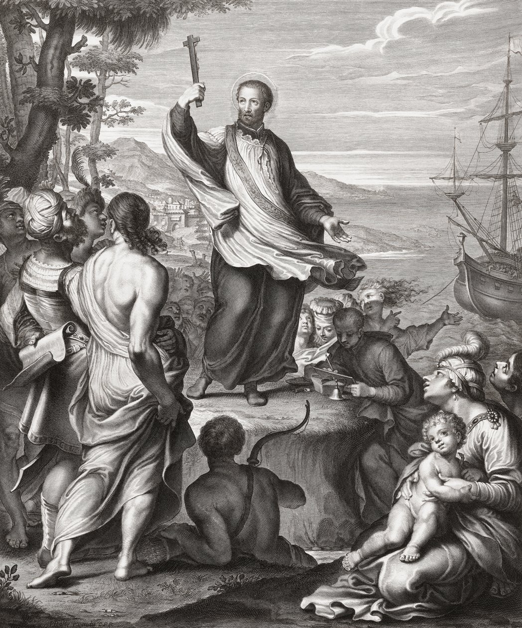 Saint Francis Xavier preaching. (print) alkotó: Gerard (after) Edelinck
