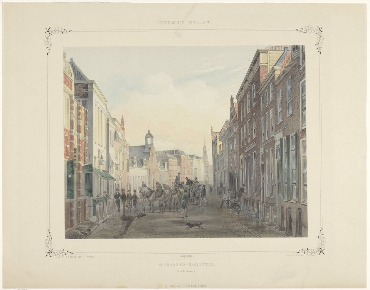 Diáktársaság a Leideni Breedestraatban alkotó: Gerardus Johannes Bos