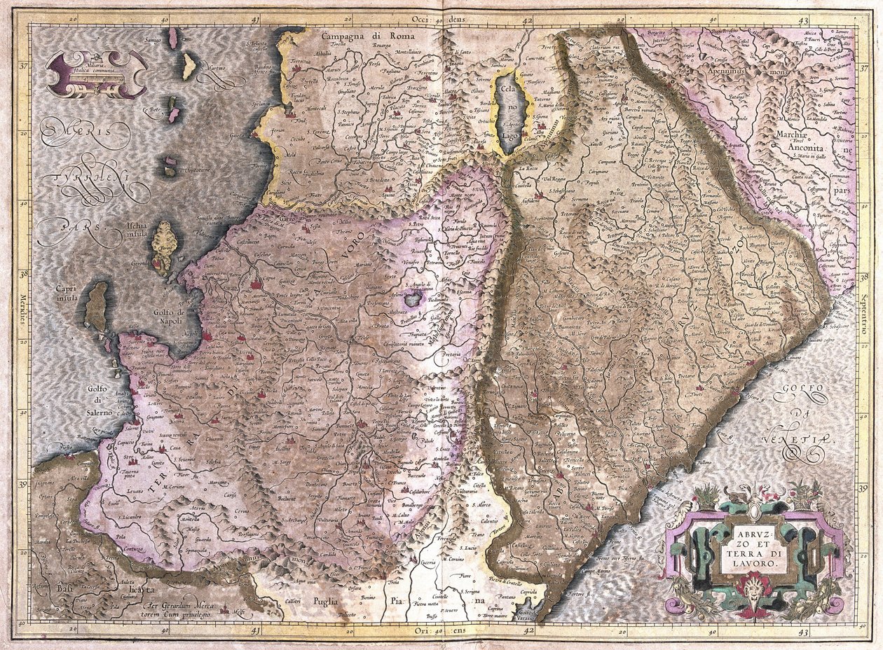 Abruzzo és Campania, Olaszország (metszet alkotó: Gerardus Mercator