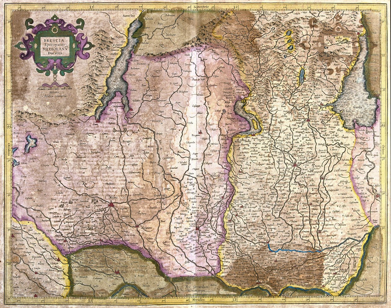 Brescia és Milánó, Olaszország (metszet alkotó: Gerardus Mercator