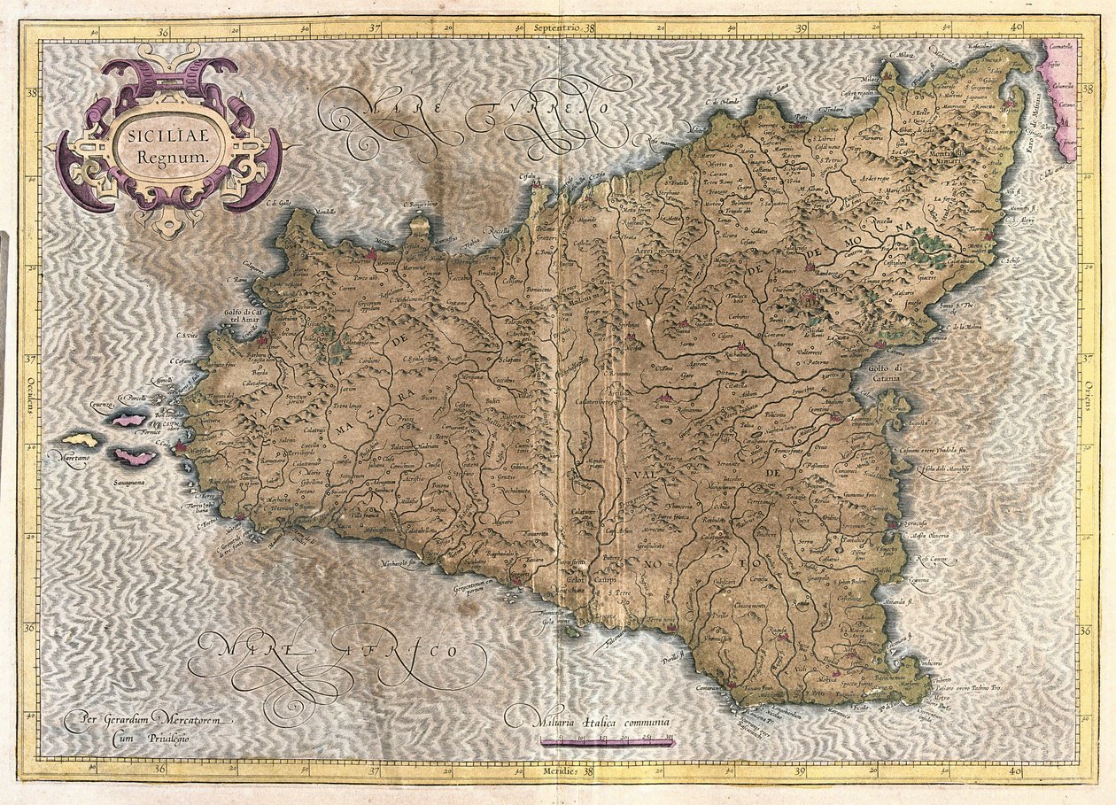 Szicília, Olaszország (metszet alkotó: Gerardus Mercator