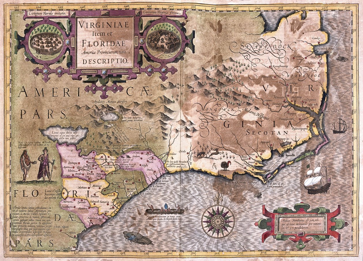 Virginia és Florida (metszet alkotó: Gerardus Mercator