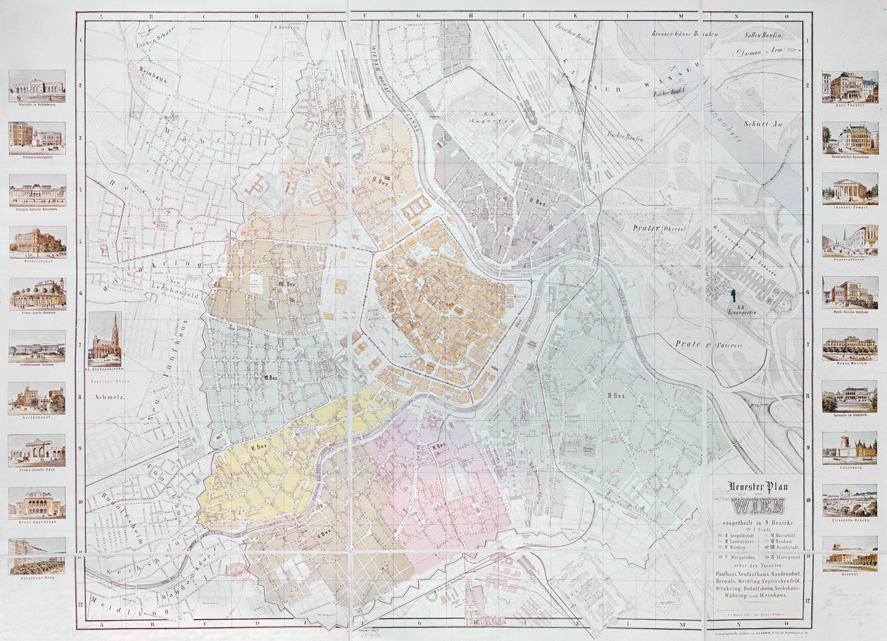 Bécs térképe, kiadó: Klimsch und Co., Frankfurt, 1860 körül alkotó: German School