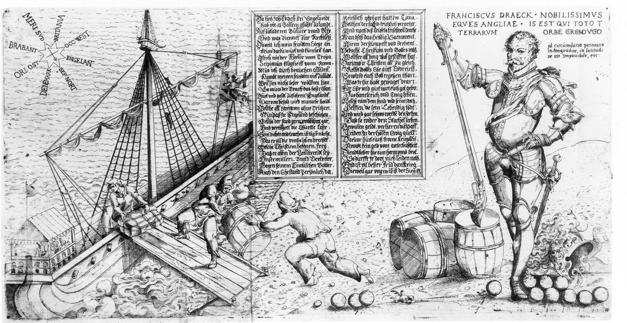 Sir Francis Drake (kb.1540-96) figyeli a hajója berakodását alkotó: German School