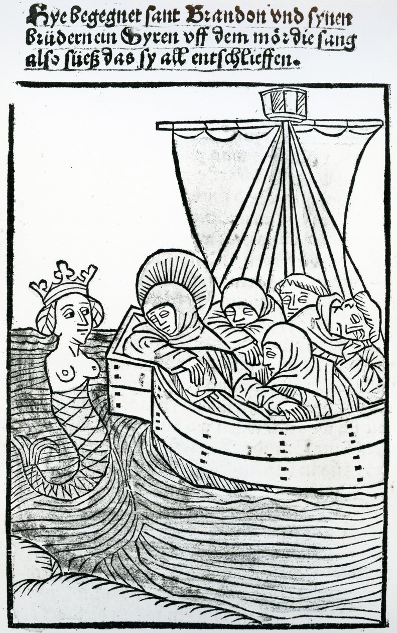 Szent Brendán és a szirén, illusztráció a "Szent Brendán utazása" című könyvből, 1499. alkotó: German School