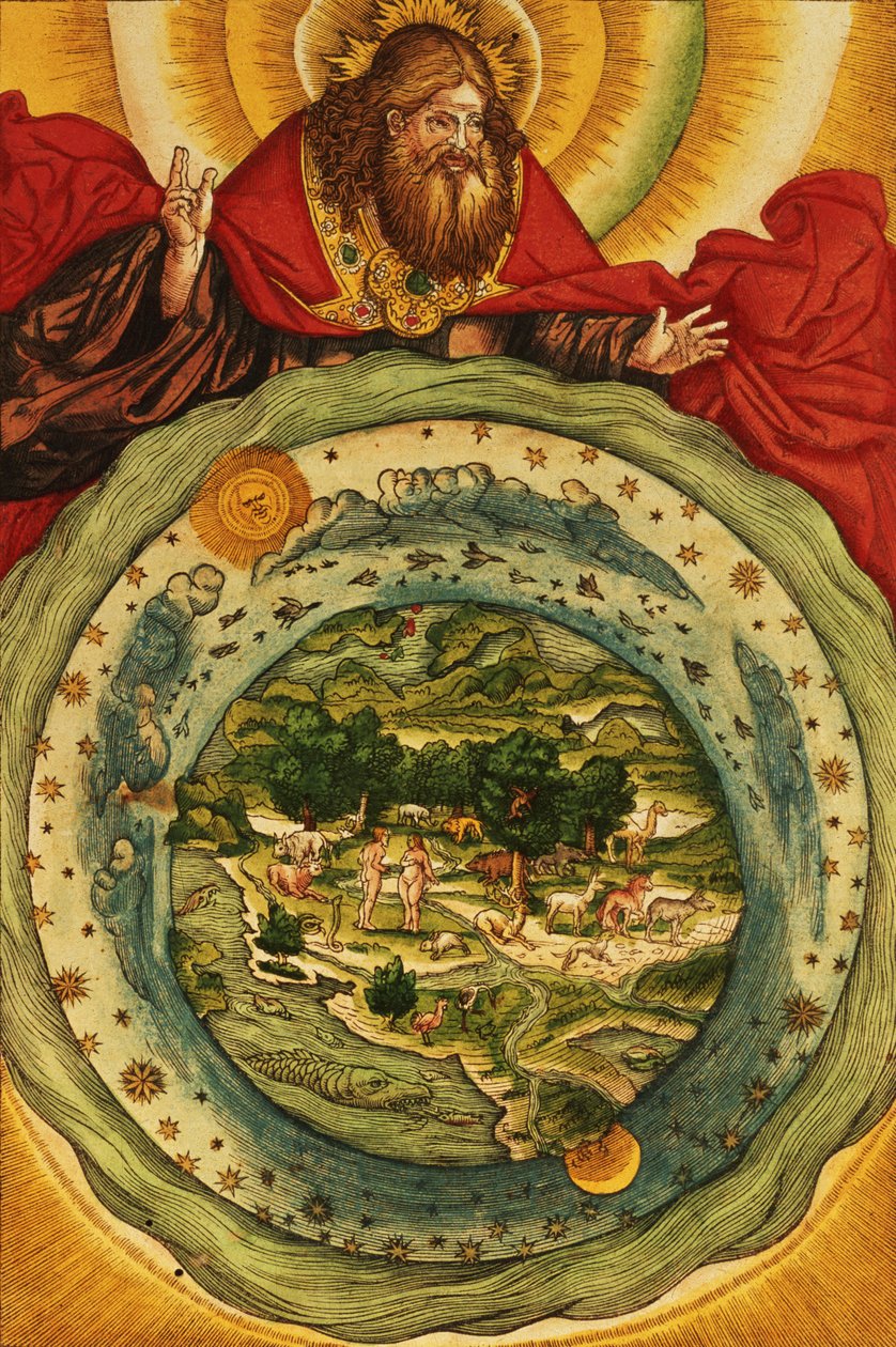 A teremtés, a Luther Bibliából, 1530 körül (színes fametszet) alkotó: German School