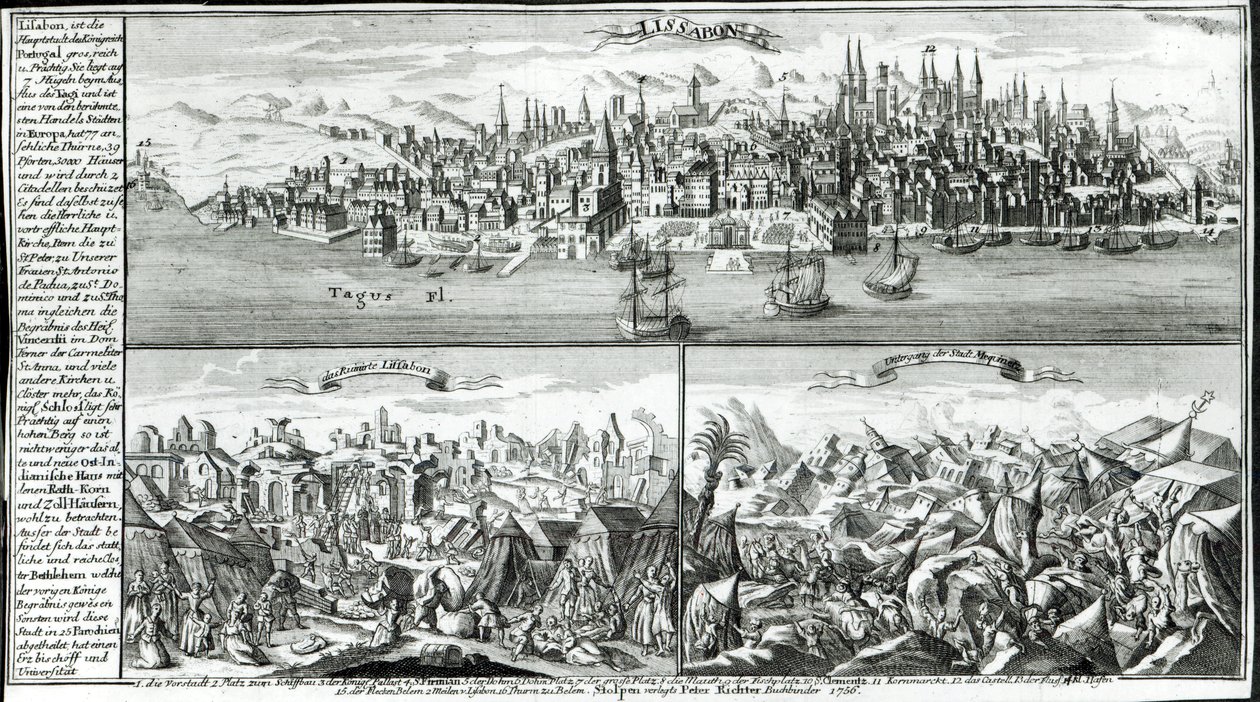 Lisszabon városa az 1755-ös földrengés előtt, alatt és után alkotó: German School