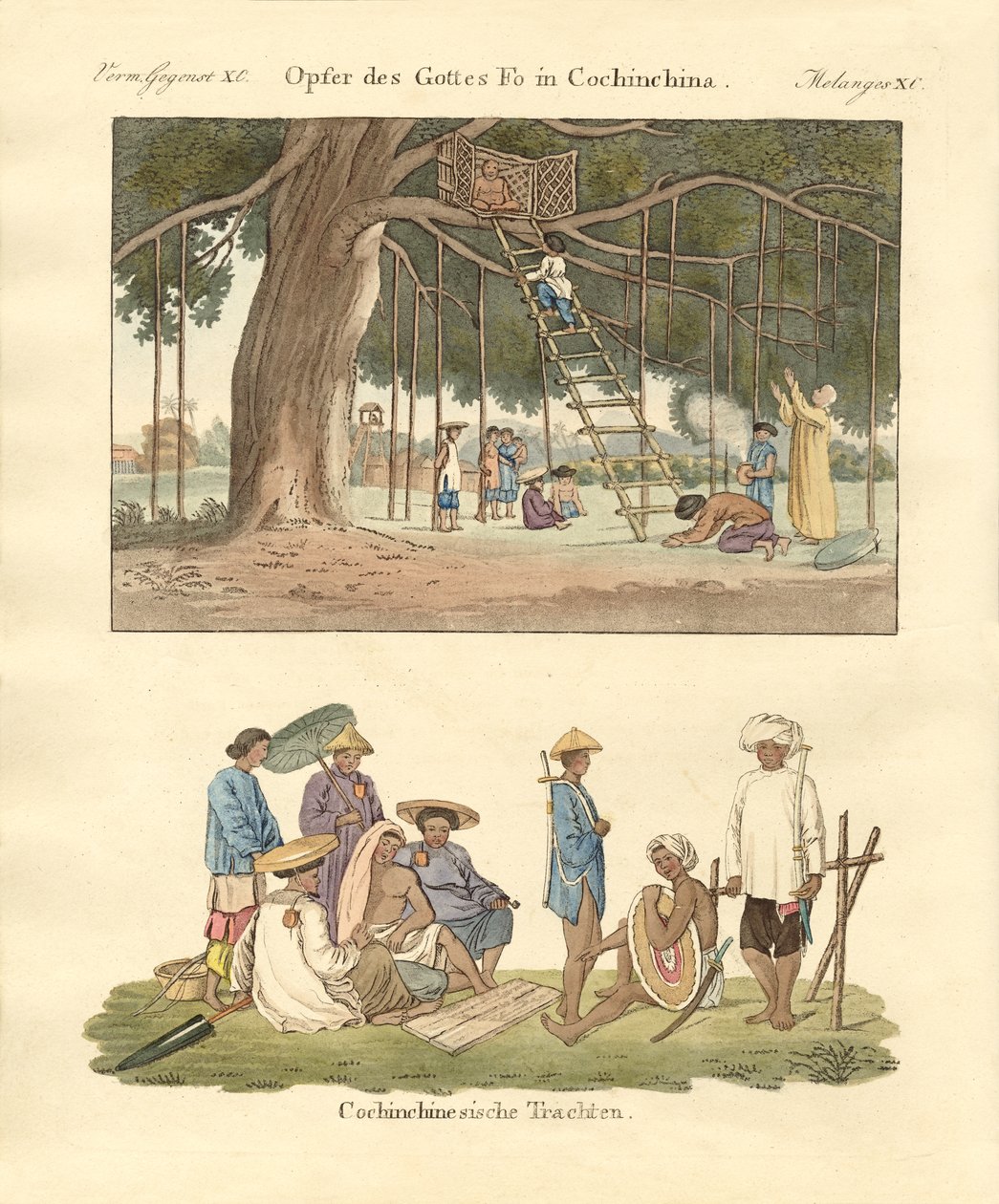 Cochin kínai használat és ruhák (színes gravírozás) alkotó: German School